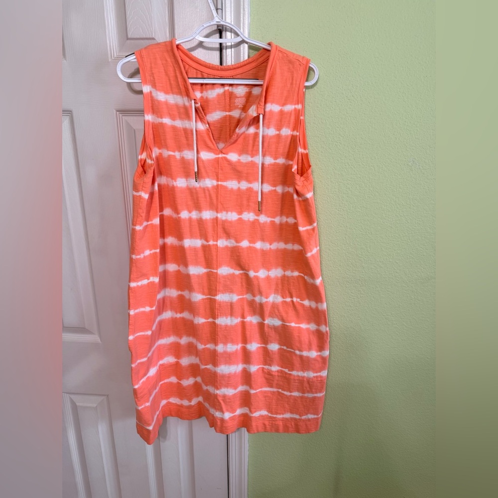 Sonoma Coral & White Tie-Dye Tank Dress with Pockets